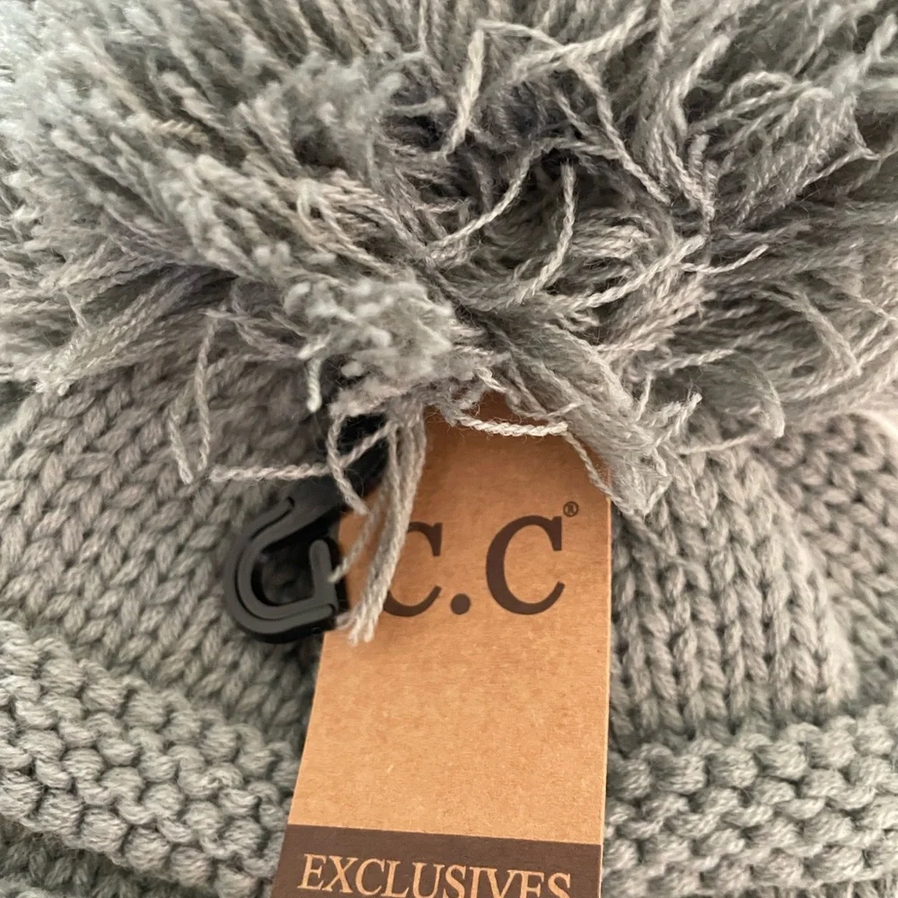 CC Grey Knit Beanie with Pom Pom Soft,warmth NWT new!